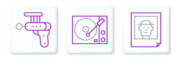 设置线照片射线枪和黑胶播放器图标图片下载