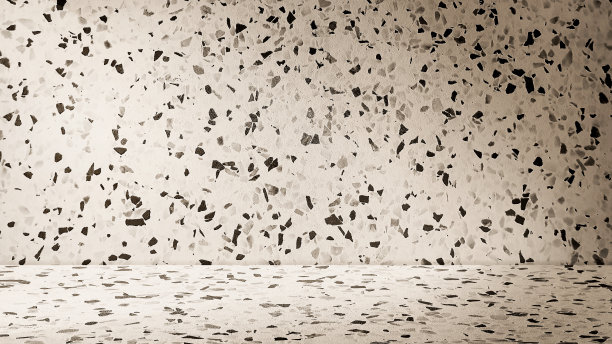 复古水磨石工作室背景的产品显示在棕色，棕褐色的色调。自然美房间背景与石头碎片纹理。石材纹理的背景图案墙和地板。图片下载