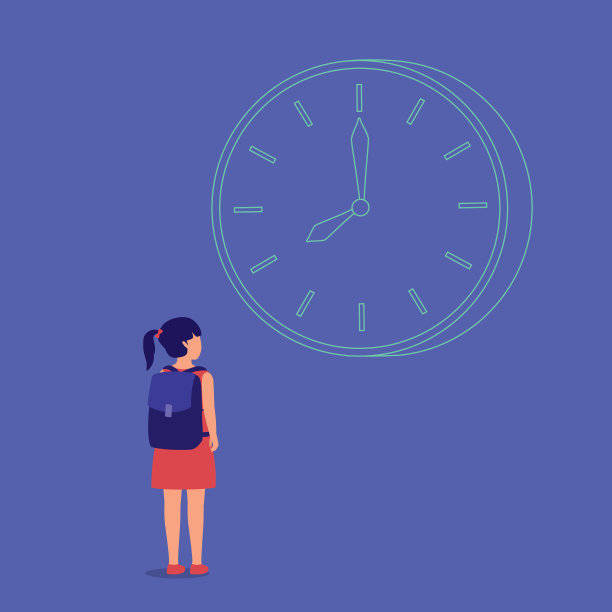 小女孩看着时钟，等待时间流逝。图片下载