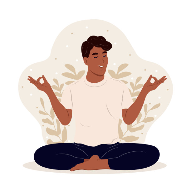 年轻男子闭着眼睛，双腿交叉在户外冥想。国际瑜伽日。这个男孩正在做她最喜欢的爱好。图片下载