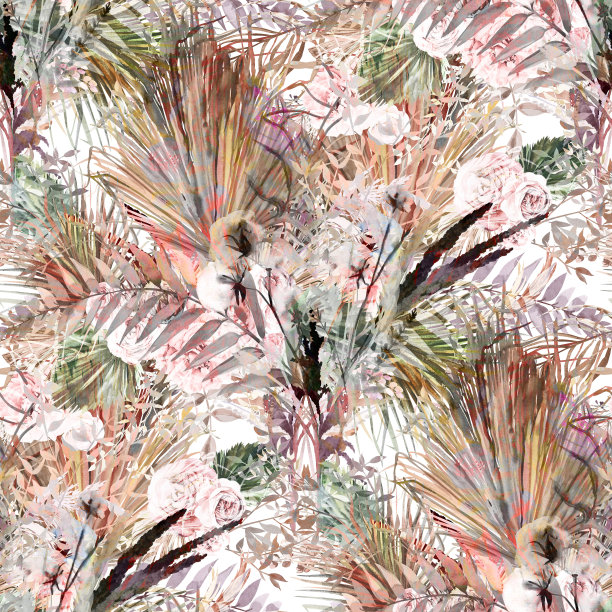 无缝模式的热带树枝和树叶折叠成一个植物标本室图片下载