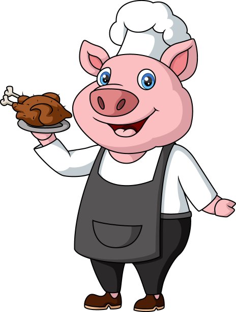 可爱的快乐猪厨师卡通白色背景图片下载