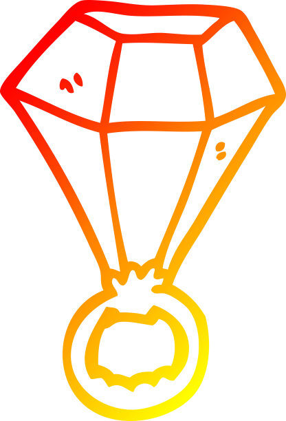 温暖梯度线绘制的卡通红色红宝石戒指图片下载