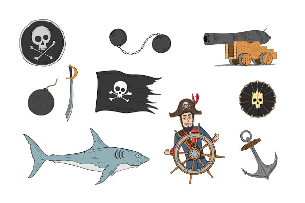 海盗配件平面插图集图片下载
