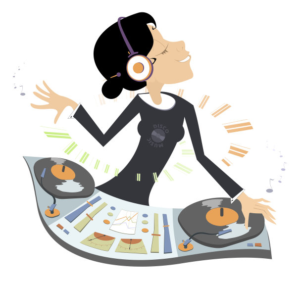 年轻的DJ女孩表演电子音乐图片下载