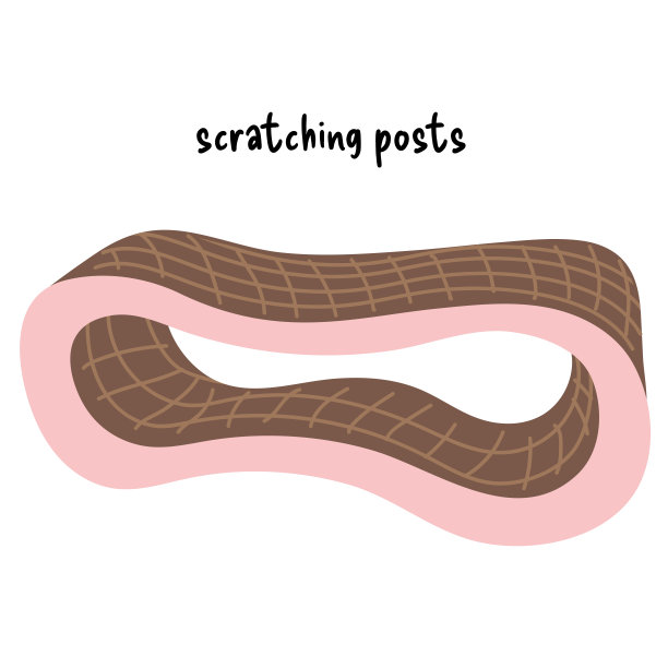时尚的猫咪抓挠贴。宠物用的纸板猫刮挠器。猫坐在沙发上。矢量插图与白色隔离背景。图片下载