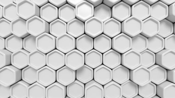 白色数字技术背景与六边形细胞。蜂窝结构的三维抽象插图。全球通信和大数据技术3d插图。图片下载