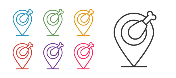 设置线鸡腿图标孤立在白色背景。鸡腿。设置彩色图标。向量图片下载