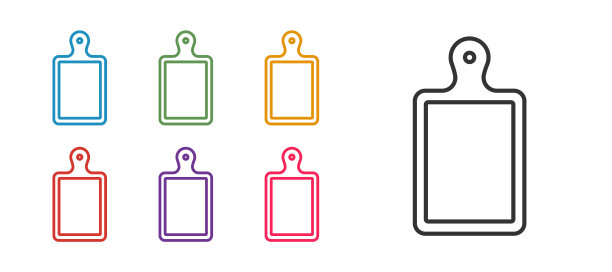 设置线砧板图标隔离在白色背景上。砧板符号。设置彩色图标。向量图片下载