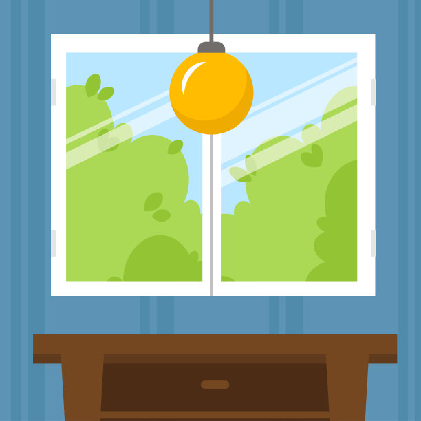 窗口以绿树在房间矢量平面设计说明。图片下载