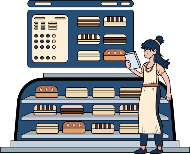 女企业家与面包店插图涂鸦风格图片下载