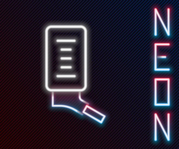 发光的霓虹灯线自动饮水小宠物图标隔离在黑色背景。彩色轮廓概念。向量图片下载