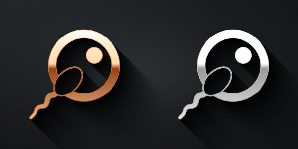 金色和银色的精子图标隔离在黑色背景上。长阴影风格。向量图片下载