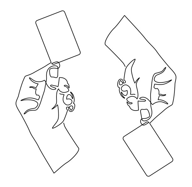 手势。用食指和拇指握住信用卡。连续直线绘制矢量插图。图片下载