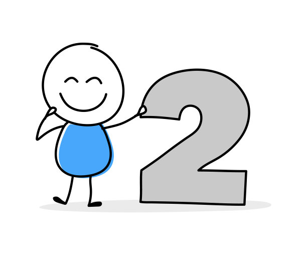 快乐卡通贴纸手握二号图标。商业演示的手绘设计。矢量图图片下载