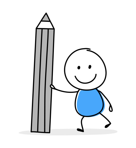 手绘铅笔符号。有趣的概念，棍子人拿着图标。卡通风格设计。矢量图图片下载