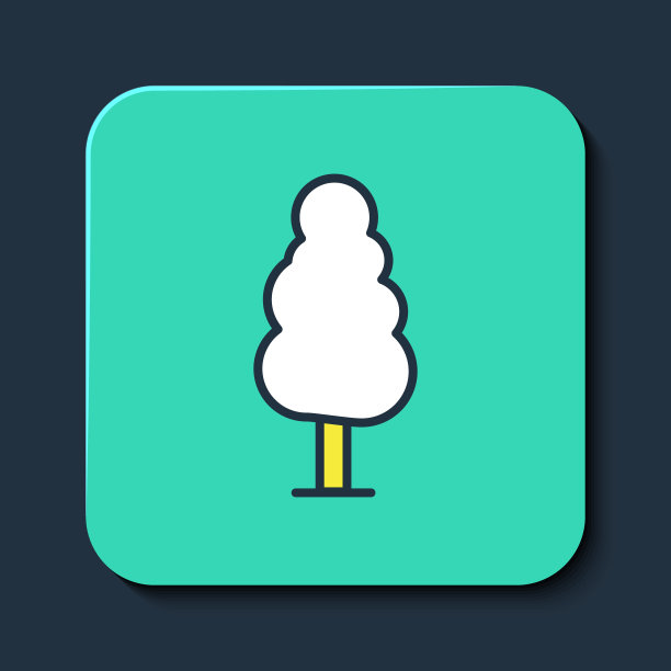 填充轮廓树图标隔离在蓝色背景上。森林的象征。绿松石方形纽扣。向量图片下载