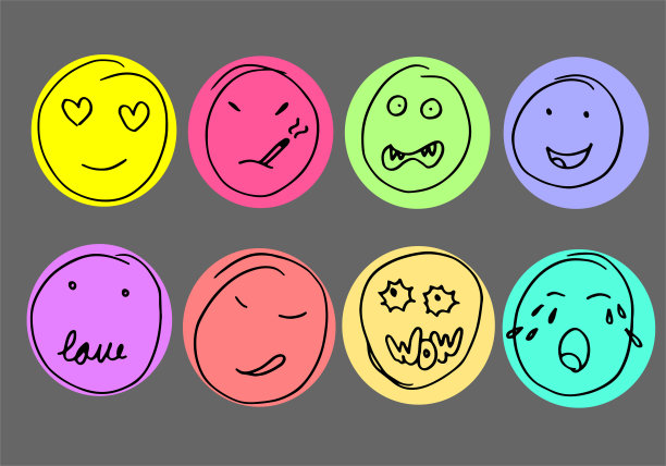 手绘表情集，矢量在灰色背景。图片下载