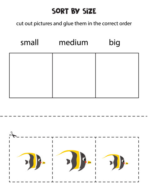 摩尔偶像鱼按大小排序。孩子的教育工作表。图片下载