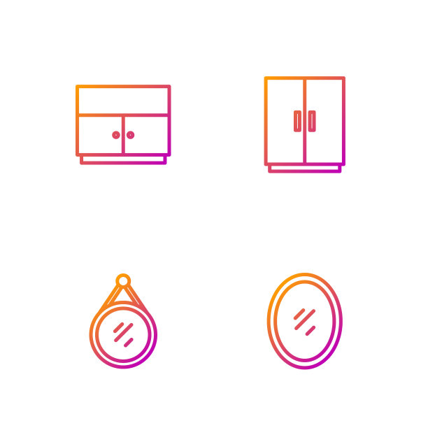 设置行镜子，衣柜和。渐变颜色图标。向量图片下载