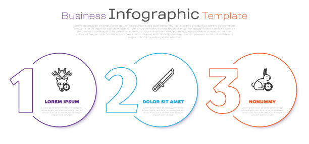 设置线狩猎鹿与十字准星，猎人刀和狩猎兔子与十字准星。业务信息图模板。向量图片下载