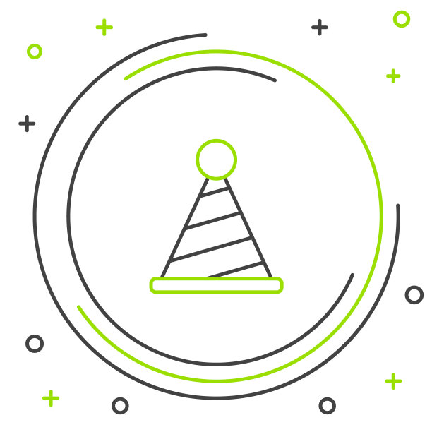 线党帽子图标孤立在白色背景。生日帽。彩色轮廓概念。向量图片下载