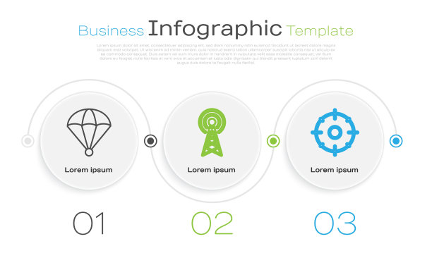 为射击比赛设置降落伞、雷达和目标运动线。业务信息图模板。向量图片下载