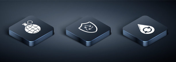 设置等距行星地球和一个回收，回收清洁水和回收符号内盾图标。向量图片下载