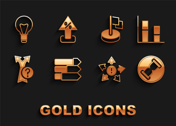 集饼图信息图，图表，图表，图表，旧沙漏与沙子，多种方向箭头，箭头，旗帜，灯泡和百分比图标。向量图片下载