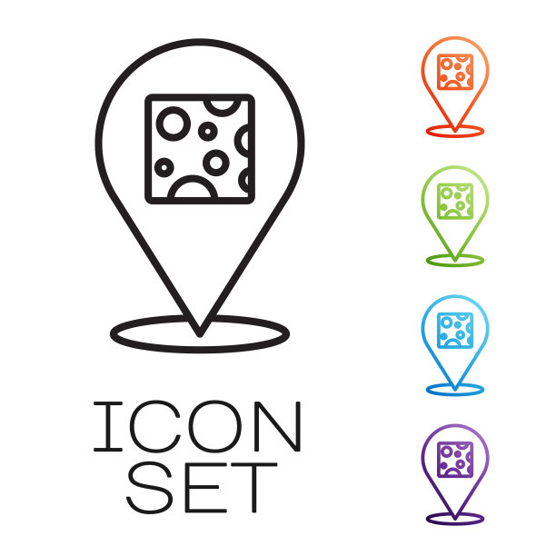 黑线奶酪图标孤立在白色背景上。设置彩色图标。向量图片下载