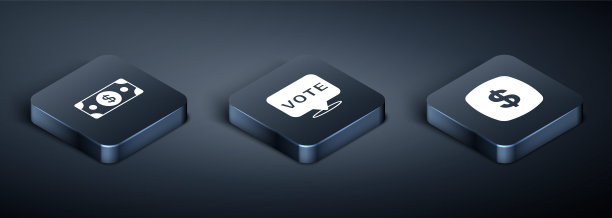 设置等距堆叠纸币现金，美元符号和投票图标。向量图片下载