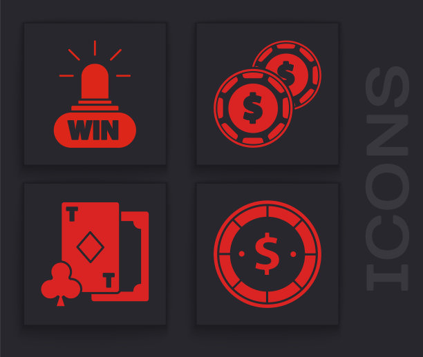 设置赌场筹码与美元，赌场赢，赌场筹码与美元和扑克牌与钻石图标。向量图片下载