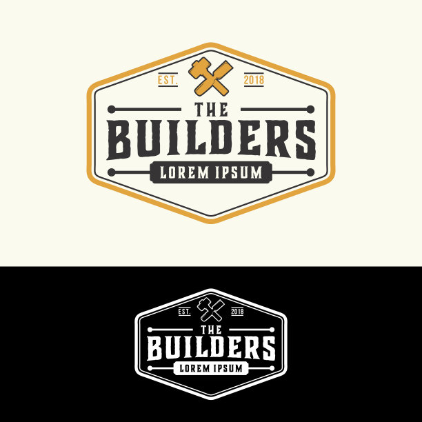 木制品建设者矢量模板。在标签徽章风格的复古木工工具。图片下载