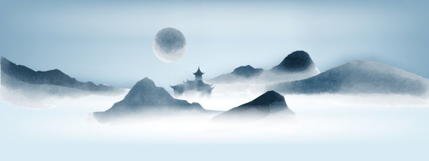 最小的山地景观，矢量水彩中国禅宗背景，东方寺庙，雾山。图片下载