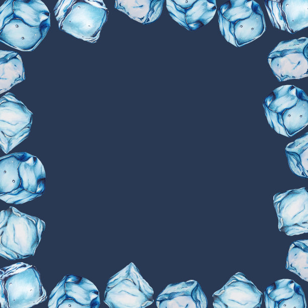 水彩框架与冰块。手绘剪纸在一个孤立的背景。为设计师，装饰，明信片，包装纸，剪贴簿，封面，邀请，海报和纺织品图片下载
