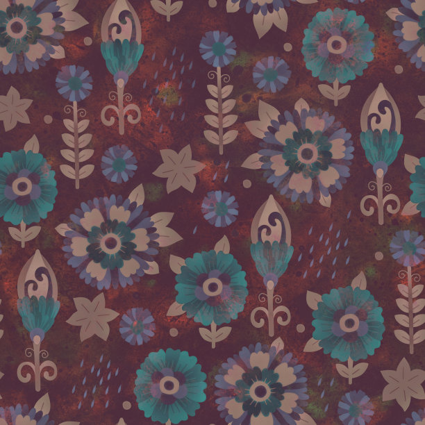 无缝模式。明亮的背景与花卉饰品。栅格插图的时装设计，包装，包装或剪贴簿。在纸或织物上印刷的。图片下载