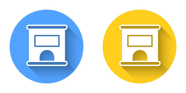 白色售票处购买火车票或飞机的图标与长阴影背景隔离。购买门票。票服务。圆按钮。向量图片下载