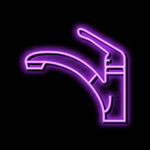 浴室水龙头的水霓虹灯发光图标图片下载