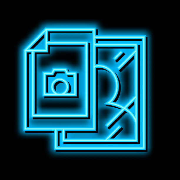 相纸和相框霓虹灯发光图标图片下载