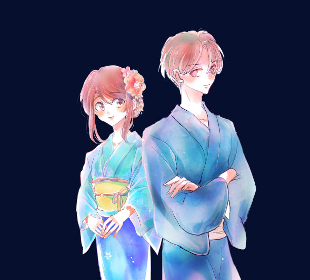 穿着浴衣的男女情侣图片下载