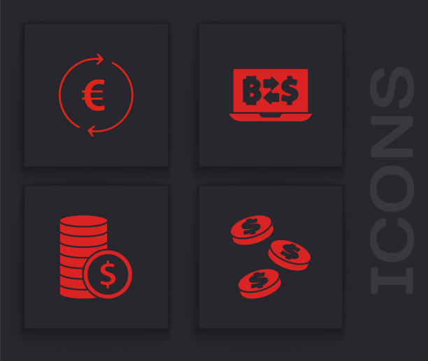 设置硬币货币与美元，欧元符号，加密货币交易所和图标。向量图片下载