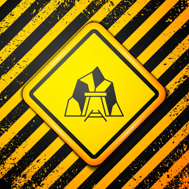 黑色矿井入口图标孤立在黄色上图片下载