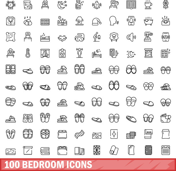 100个卧室图标设置轮廓风格图片下载
