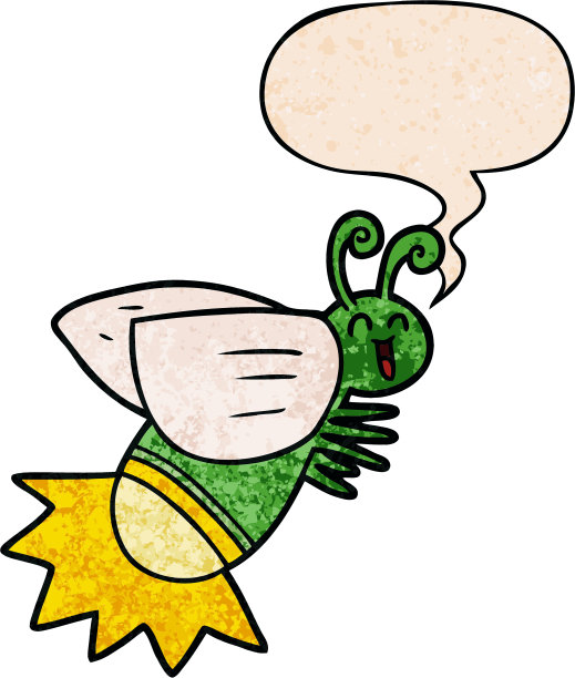 卡通萤火虫与语音泡泡在复古纹理风格图片下载