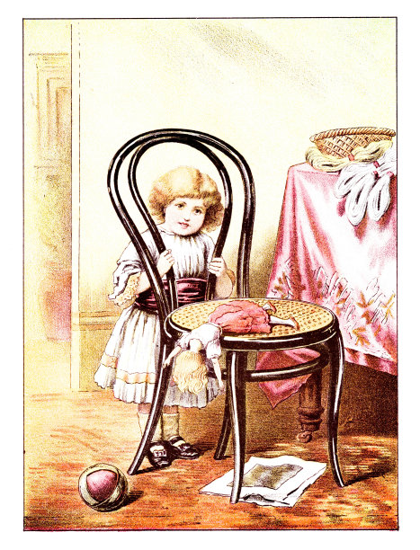 无聊的女孩玩娃娃，球，彩色图像图片下载