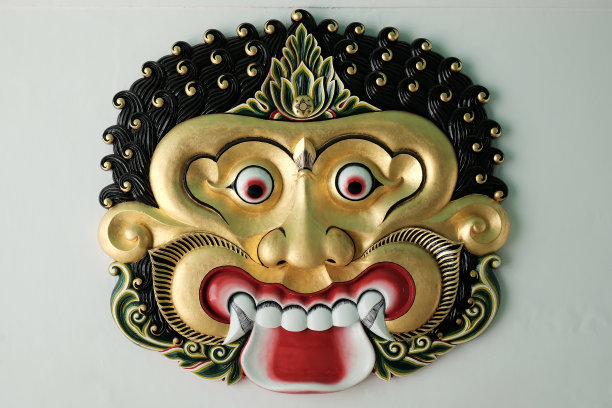 Kala Makara，详细装饰Kraton宫殿在日惹，爪哇岛，印度尼西亚 巴塔拉卡拉的头部雕塑，冥界之神和时间的象征。图片下载