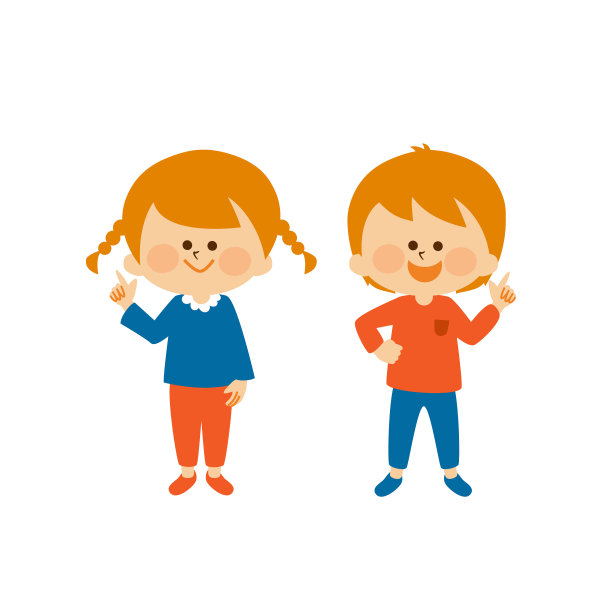 指向男孩和女孩的儿童插画素材图片下载