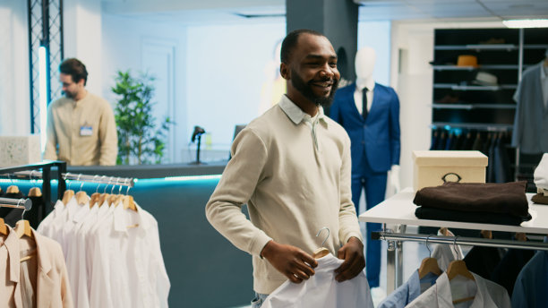 购物狂人在服装店买正装图片下载