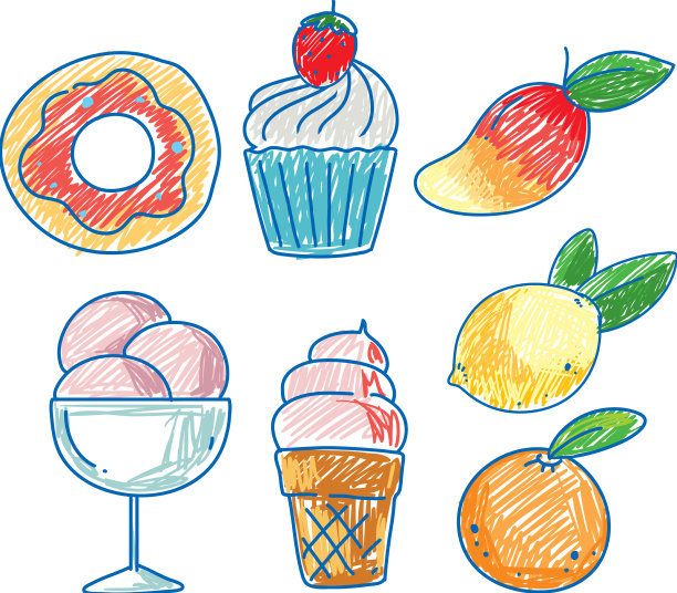 单纯的孩子们胡乱地画着水果和糖果图片下载