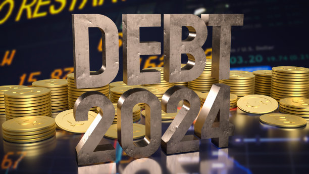 债务2024和金币商业概念3d渲染图片下载